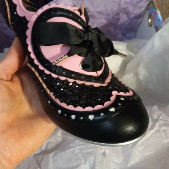 New Glitter Black JAZZ CAT IRREGULAR CHOICE heels, size 10.5, 41 - Picture 4 of 11